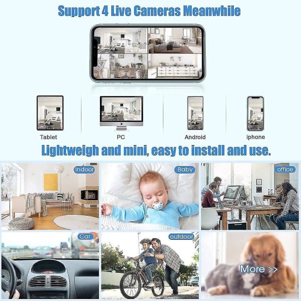 Kamera, Minikamera, Kamera Smart Hd Wifi Wireless Night Vision Overvåkingskamera Hjem Utendørs fjernovervåking
