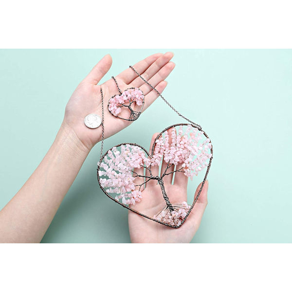 Sydän Rose Quartz Parantava Kristalli Elämän Puu Niskalenkki Seinäkoriste Koti Toimisto Ikkuna Dekoraatio Meditaatio Tasapaino