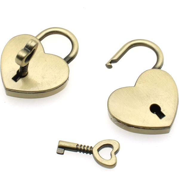 4 stk. Antik Hjerteformet Hænglås Bronze Mini Hænglås Retro Stil Bokslås