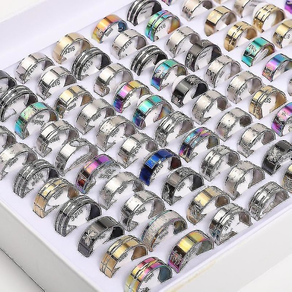 20 Pcs Men's And Women's Rings Titanium Stainless Steel Mixed Ring-size:size 10