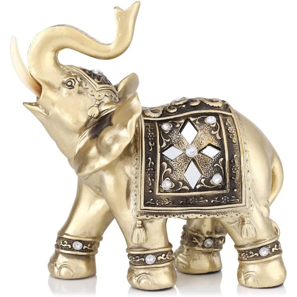 Elefantstatue, gull Elegant elefantsmykker Rikdom Lucky Elephant Statue, med hevet Tussaud-hjemmedekorasjon (M)