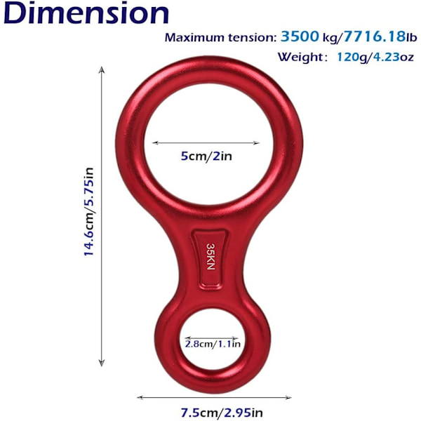 Redningsfigur 8 Descender Klatreudstyr Nedkørselsudstyr 35KN/3500kg 7075 Aluminiumlegering Riggingplade til Klatring Sikring og Rappelling Enhed