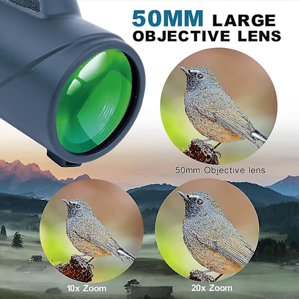 Monokular Teleskop Med Smartphone Holder, 10-20x50 Højtydende Håndholdt Teleskop Til Voksne, Ipx7 Vandafvisende Bak4 Prisma Fmc Monokular Til Fuglekiggeri
