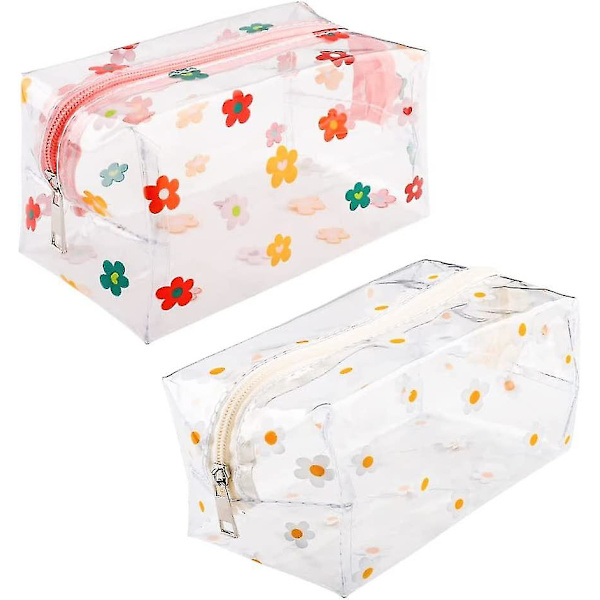 Klar Blyantsæske, Blomster Kosmetikposer Transparent Pvc Makeupposer Vandafvisende Rejsevaskepose Med Blomstermønster Til Kontorartikler Kosmetik Opbevaring2 P