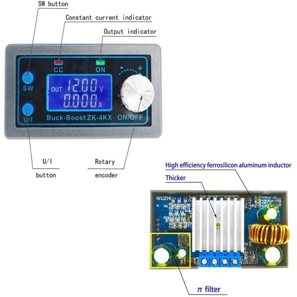 DC Buck Boost Konverter Variabel Spændingsregulator CC CV 0,5-30V 4A 5V 6V 12V 24V Strømmodul Justerbar Spændingsreguleret Laboratorie Strømforsyning