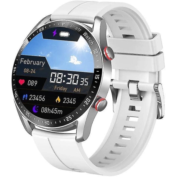 Ei-invasiivinen verensokeritesti Smart Watch, Full Touch Health Tracker watch verenpaineella, veren hapen seuranta, unen seuranta White rubber