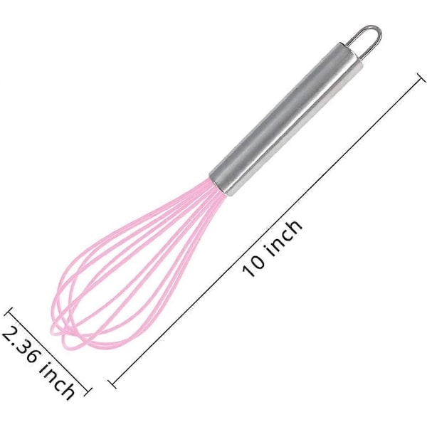 Køkken Silikone Piskeris, Ballon Mini Trådpiskeris, Rustfrit Stål & Silikone Non-Stick Belægning Hånd Æggepisker (Pink, 25 cm)