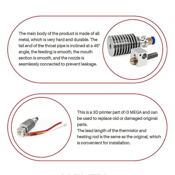 V5 J-hode Hotend-sett V5 Varmeblokk for I3 Mega 3D-skriverdeler Ekstruderkomponenter