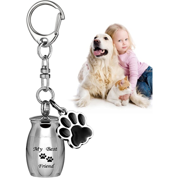 Pet Ashes Keychain- Rostfritt stål Pet Memorial Urna | Paw Pendant Small Pet Ashes Storage Box