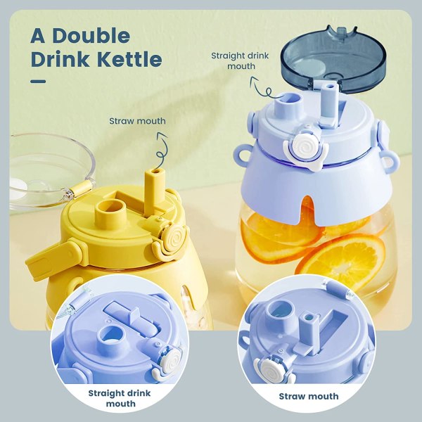 44oz vesipullot oljella, Kawaii Kids -vesipullo kahvalla ja olkahihnalla, BPA-vapaa vuotamaton (sininen)