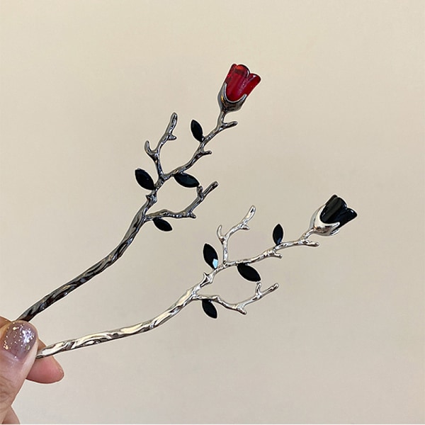 2 stk metallrose hårpinner blomsterboller hårnål for kvinner jenter lang