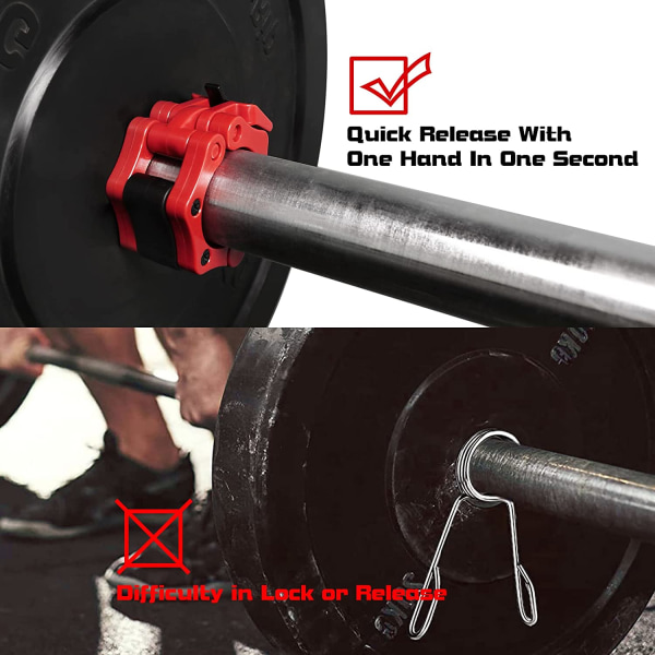 Olympic Barbell Clamps Bar Clips: Quick Release Barbell Collars - 2 tommer vægtstangklemme til træningsvægtløftning