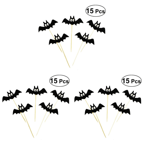 45 kpl Black Bat Kakkupäälliset Cupcake Muffinssipäälliset Poiminnat Halloween-lasten syntymäpäivien koristeluun