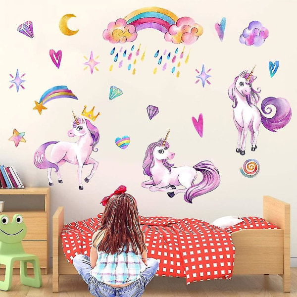 2 ark Unicorn väggdekaler, söta Unicorn Rainbow Heart Peel and Stick Wall Stickers