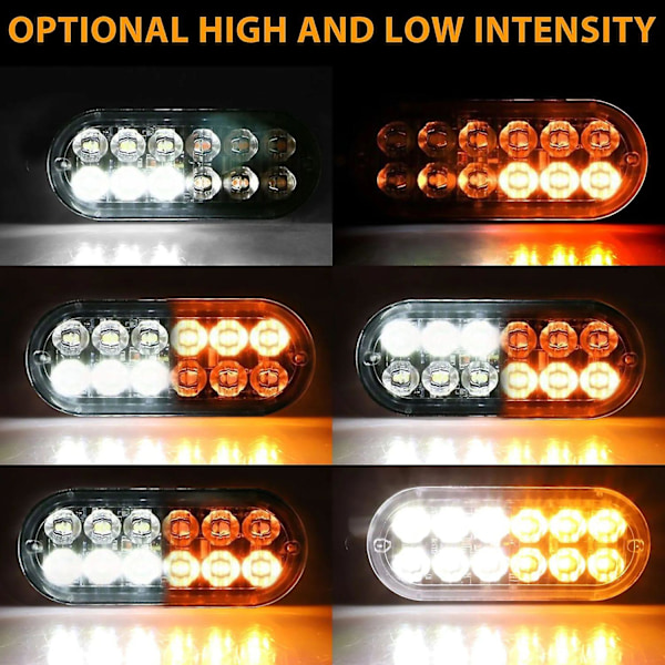 4 stk. 12LED Blinkende Strobe Lygter til Lastbiler 12-24V Hvid Gul