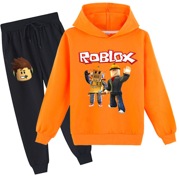 Roblox Hoodie Kläder Barn Termisk Hoodie Kläder Roblox Tryckt Hoodie Set orange 160cm