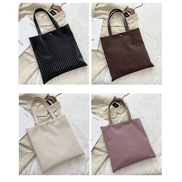 Fashion Damväska för Kvinnor PU Läder Lätt Axelväska Plisserad Tote Bag Black