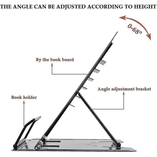Sammenleggbar og justerbar metallbokhylle lesestativ