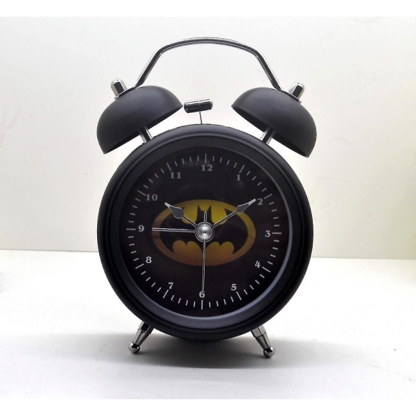 Wekity 3-tommers barnevekkerklokke Retro Silent Pointer Clock Rund Digital Dobbelklokke Svart Vekkerklokke Nattlampe ved nattbord Hjemdekorasjon Batman