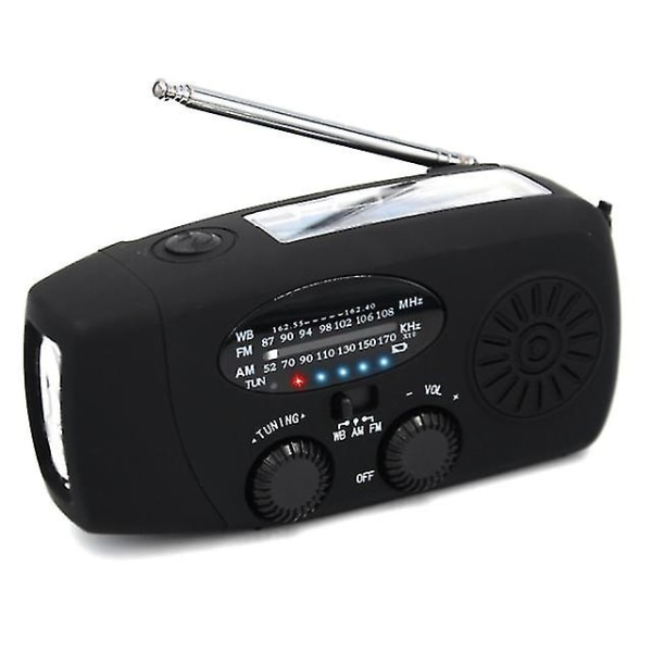 Solcellsdriven Handvev Radio AM/FM/NOAA med Powerbankfunktion