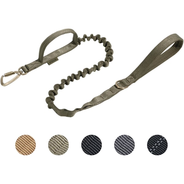 Taktisk militær hundeleie K9 Bungee treningshundeleie tungt tau med håndtak for mellomstore og store hunder (Ranger Green)