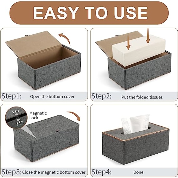 Servetthållare i PU-läder, rektangulär servetthållare för Kleenex-box Linen gray gold