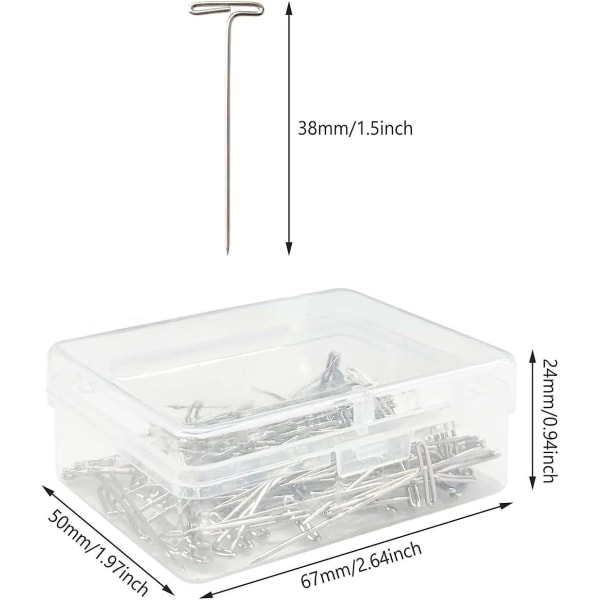T-nåle - 100 stk. 1,5 tommer T-nåle til blokering af strikning, parykker, syning og mere