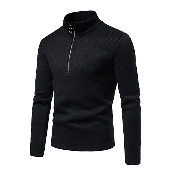 Herre løpeskjorter med glidelås i 1/4 fleece genser lang ermet gensere svart, m