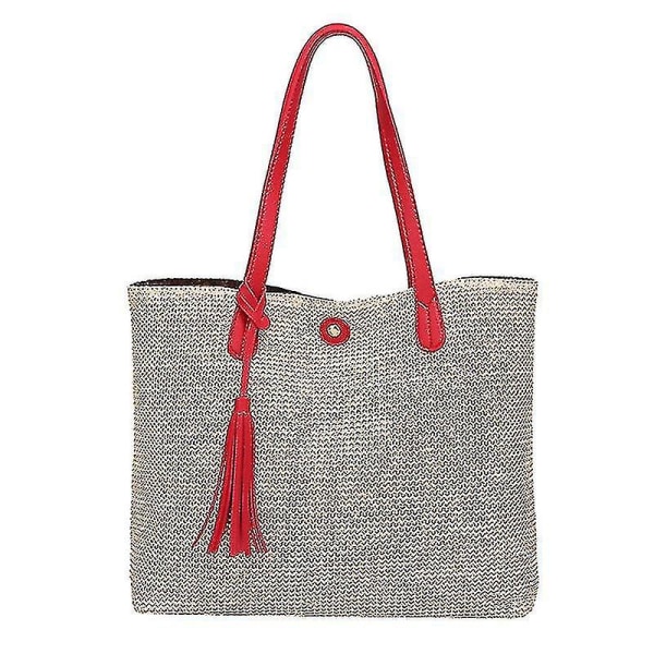Fashion Woven Bag Vacation Håndtaske Enkel skuldertaske Strandtaske til udendørs rejser (rød)