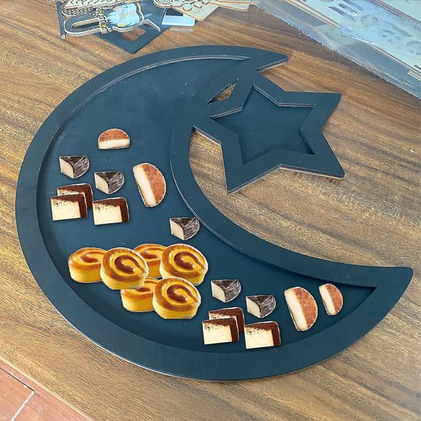 Ramadan Träbricka Eid Tallrikar Ramadan Dekorationer Serveringsbord (1 st, Blå)