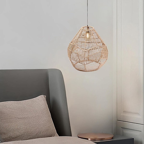 2 stk. Hængende Lampskærm i Viklet Rattan, Loftlampe Skærm