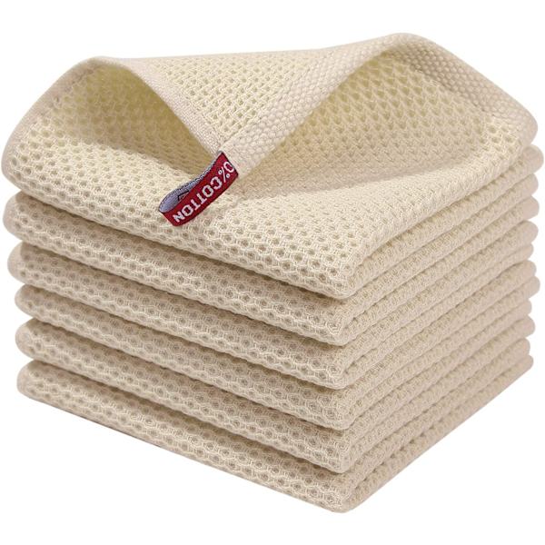 100 % bomullsvåffelvävda kökshanddukar, ultramjuka absorberande snabbtorkande diskhanddukar, 12x12 tum, 6-pack