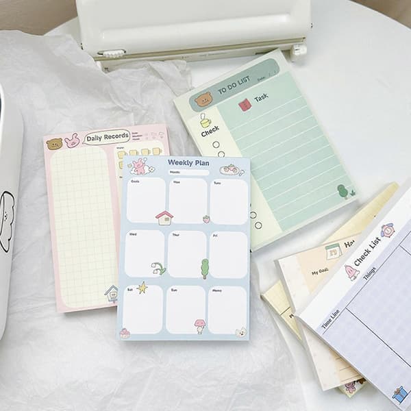 100 ark Kaniner Ugentlig Plan Dyr Memoblok Selvklæbende Sticky Notes Bjørn Sticky Notes til Studerende Kontorarbejdere Rabbit Rabbit  Bear