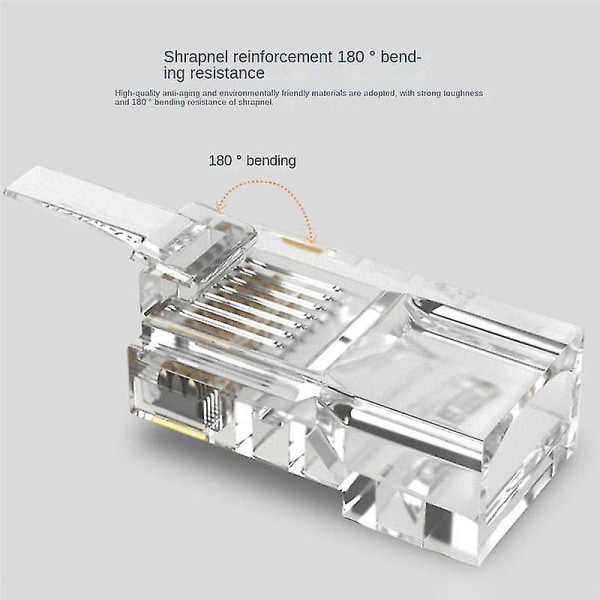 100 st Rj45 Ethernet-kablar Modul Plug Nätverkskontakt för Utp Cat6 Rj45 nätverkskabel Crystal H