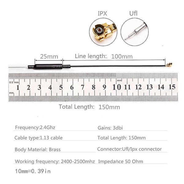 10 stk 2,4 GHz Wifi-antenne 3dbi Ipex sveiset kontakt 15 cm messing indre antenne