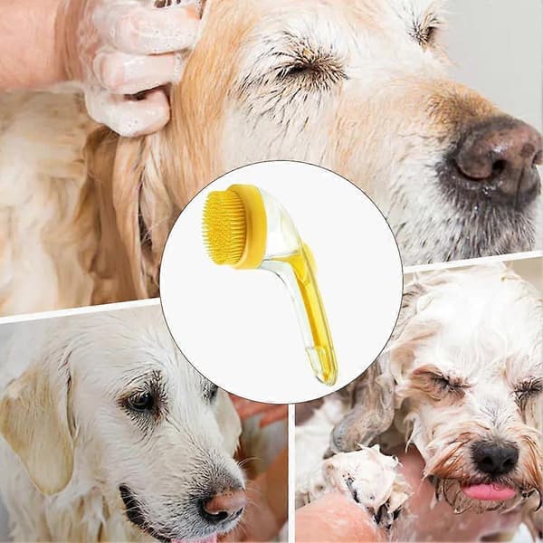Silikone kæledyrsbørste massage badebørste til hunde katte skrubber shampoo dispenser Yellow