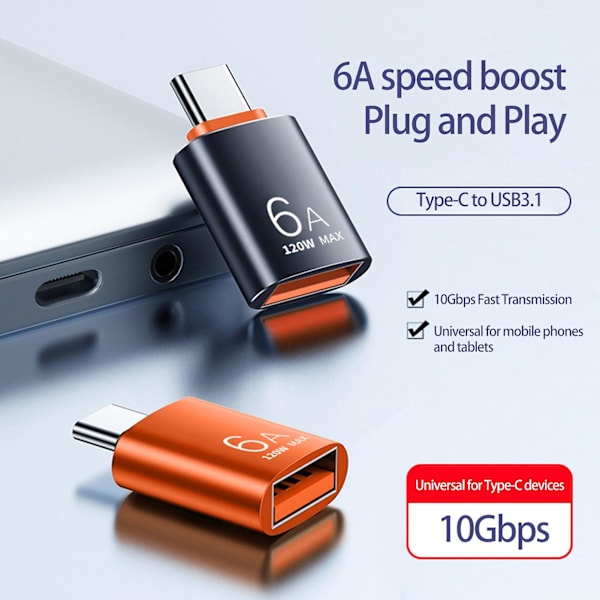 Otg-adapter Typ-C till USB Plug and Play Drivrfri 10gbps Minnesfrigöring 6a Typ-C Hane till Usb3.0 Otg-konverter Kompatibel Telefon Stad Orange