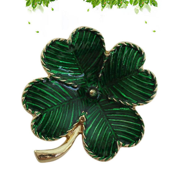 Shamrock Guldpläterad Fyrblad Brosch Klöver Retro Slipstift St. Patricks Day Tillbehör (grön)