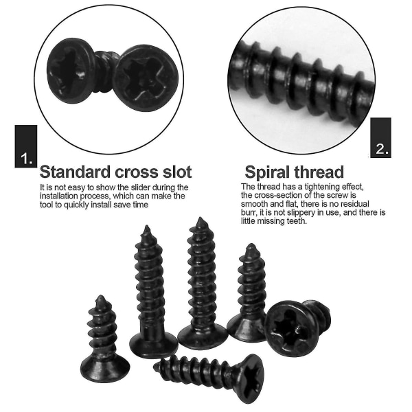 M2 M2.5 Skruer, Forsænkede Hovedskruer, Krydsflade Hovedselvskærende Skruer, Selvskærende Skruer Assorteret Sæt Til Daglig Reparation, (sort)1200stk)