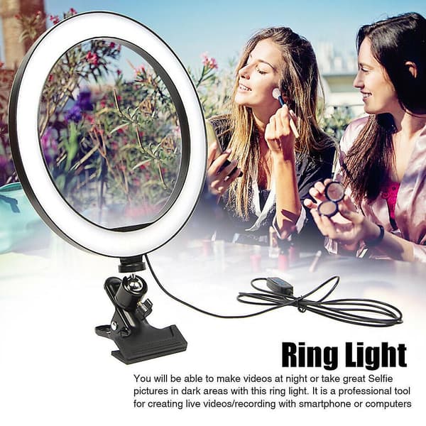 Ring Light med skærmklemme, computer videokonference, 16 cm