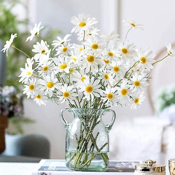 Sunrain 10 pak kunstige blomster, silke daisy, kunstig gerbera daisy til boligindretning, kunstig daisy til bryllupsdekoration, hvid