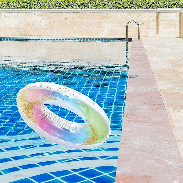Transparent flydende ring regnbue pailletter svømmering, holdbar oppustelig pool Crday gave