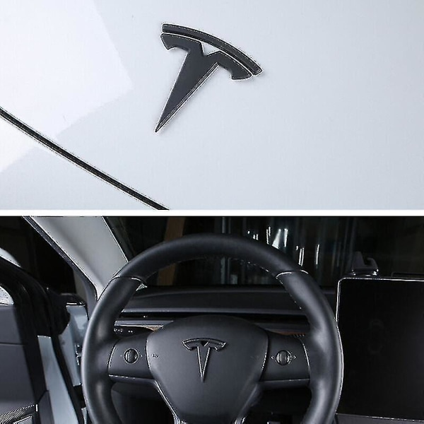 3xmatte sort T-logo hætte bagagerum rat emblem til Tesla Model Y Auto-logoer