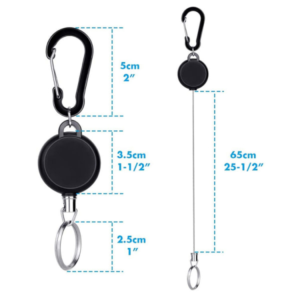 2-pack Retractable Nyckelringar med Jojo-funktion och Snöre Svart