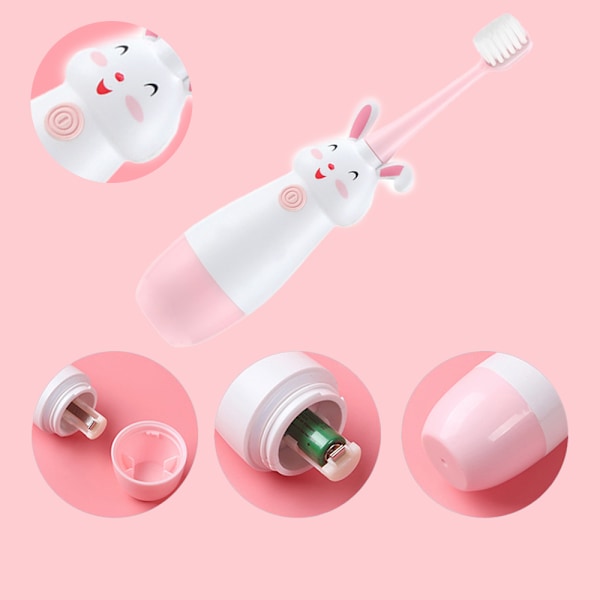 Elektrisk tandborste för barn, batteridriven sonisk tandborste, 2-9 år, mjuk borsthuvud pink style 1