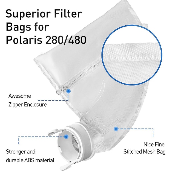 Poolrenseposer, Poolrensepose, Nylonpose Erstatning til Polaris 280&480 Universal filtreringspose til 280/480 Polaris Reserveposer2 stk.