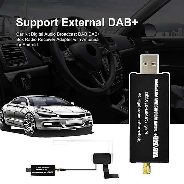 DAB/DAB+ Radio for bilens multimediasystem, universell bil DAB radiomottaker tuner USB-grensesnitt