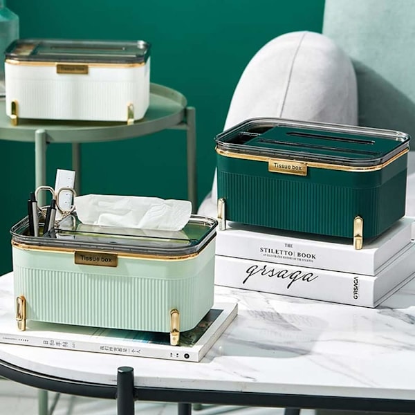 Rektangulär servettlådeöverdrag med förvaringsfack, dekorativ ansiktsvävnad Elegant white