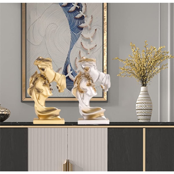 Harpiks Guld Statue Kysse Elsker Skulptur Skrivebord Moderne Kunst Figur Bord Dekoration Velegnet til Hjem Kontor Stue Sølv