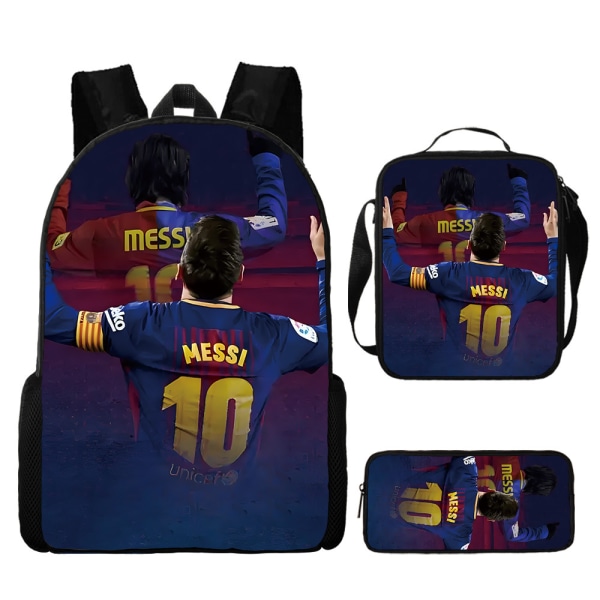 3 stk/sett fotballstjerne Lionel Messi ryggsekk student skolesekk D backpack